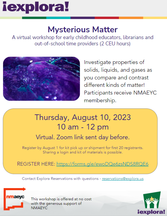 Mysterious Matter virtual workshop flyer