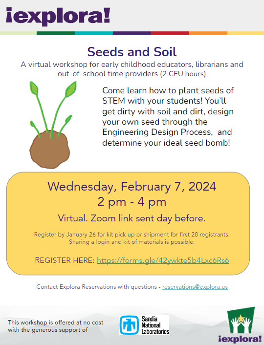 Seeds and Soil childhood workshop Feb 7 2024 flyer