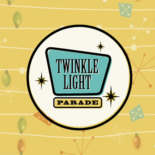 Twinkle Light Parade logo in retro christmas backround logo