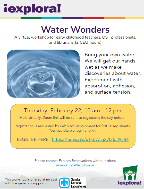 Water Wonders A Virtual workshop for early childhood teachers, OST professionals, and librarians flyer