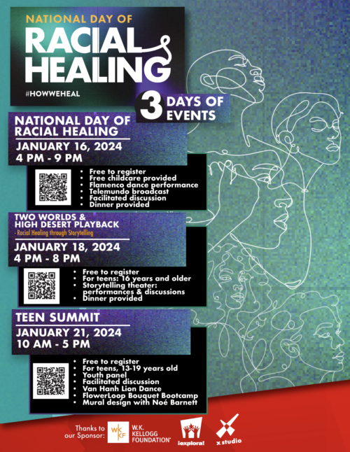 Flyer for National Day of Racial Healing that includes 3 days of events