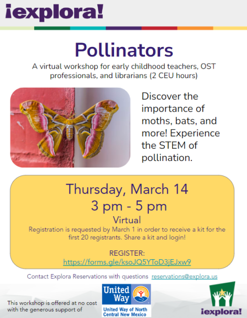 Pollinator workshop for early childhood teachers, OST professionals, and librarians.