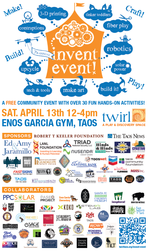 Invent Event at Twirl on Saturday April 13 12-14. All sponsors logos displayed.