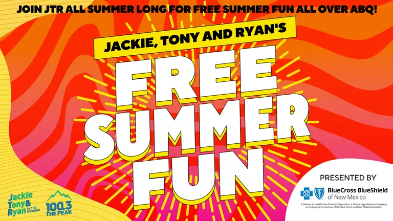 Flyer for 100.3 The Peak Free Summer Fun. Free Summer Fun all over Albuquerque