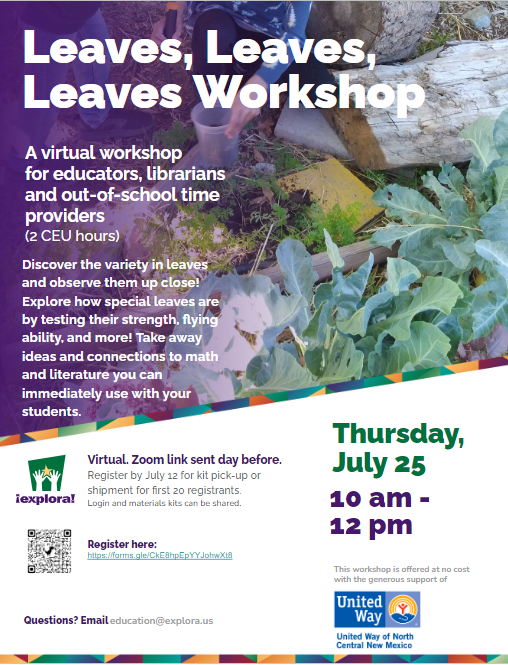 Leaves, Leaves, Leaves Workshop. A Virtual workshop for educators, librarians, and out of school time providers on July 25. Virtual event, use the link to register