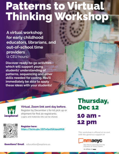 A virtual workshop for early childhood educators, librarians, and out-of-school time providers (2 CEU hours) Discover ready-to-go activities which will support young students’ understanding of patterns, sequencing and other skills needed for coding. You’ll immediately be able to apply these ideas with your students!